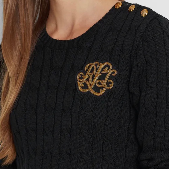 Lauren Ralph Lauren Montiva Button -Trim Cable - Knit Women’s Sweater - Picture 3 of 6